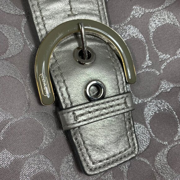 Coach Lynn Soho Signature C Jacquard Tote Bag Purse Metallic Silver F18912 + Fob - Picture 2 of 16